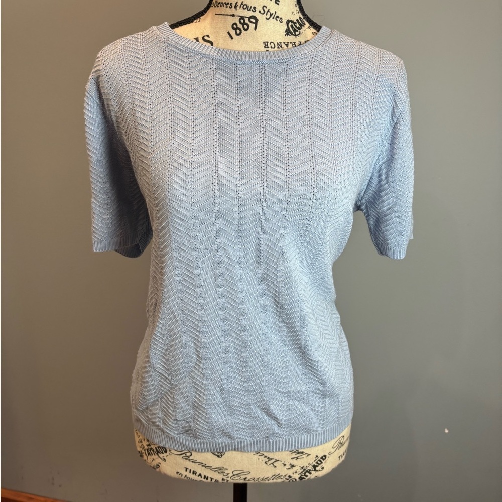 Alfred Dunner Light Blue Textured Knit Top